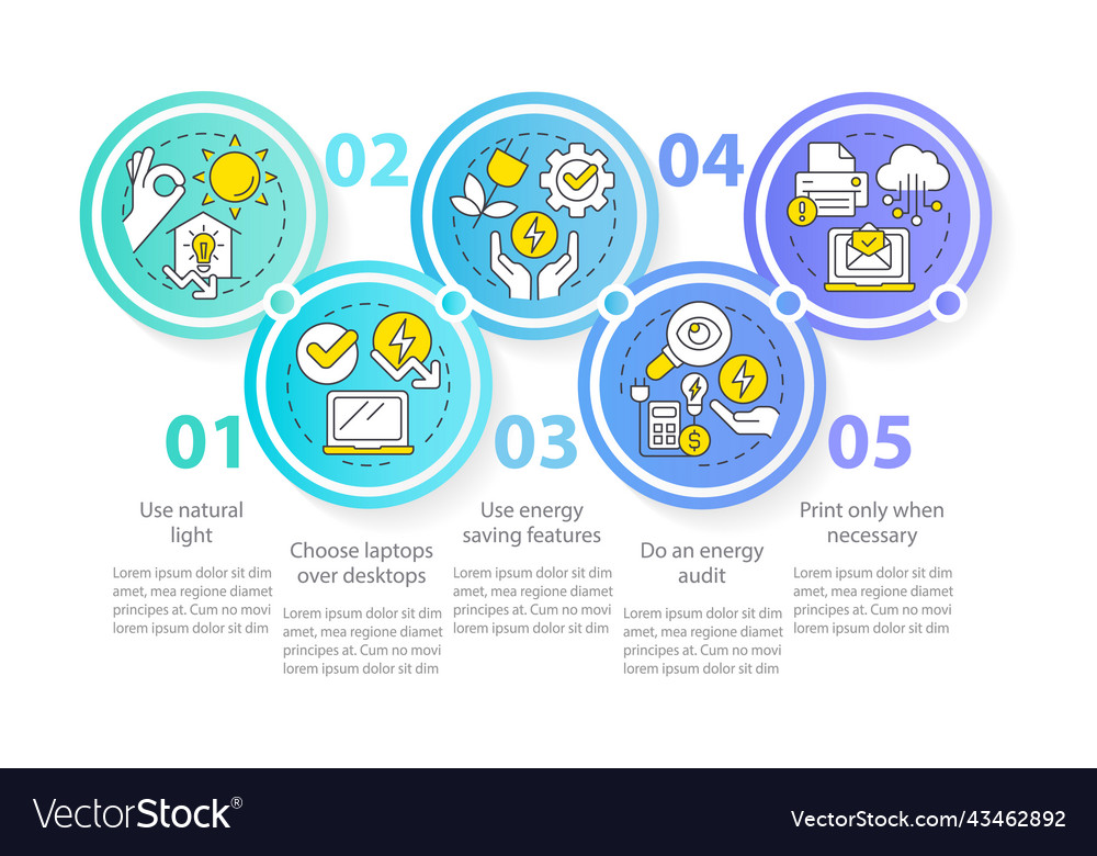 Energy efficiency at work blue circle infographic