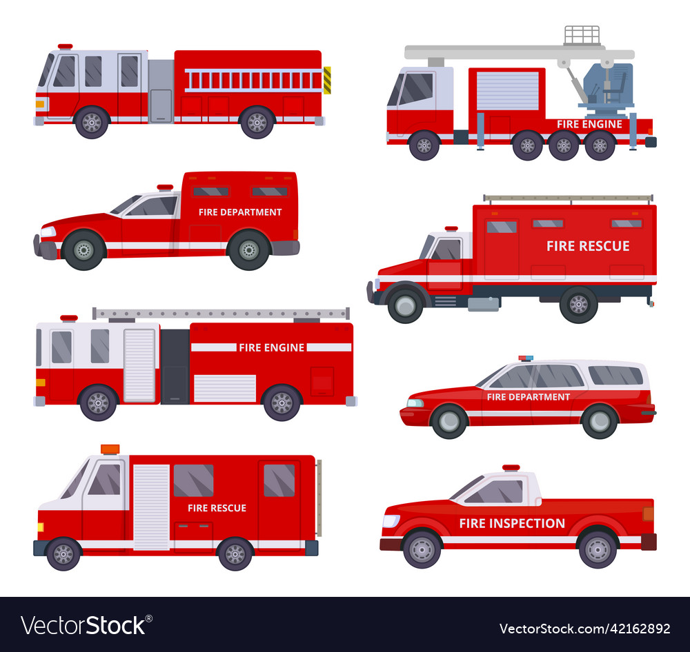 Fire engine collection with red emergency