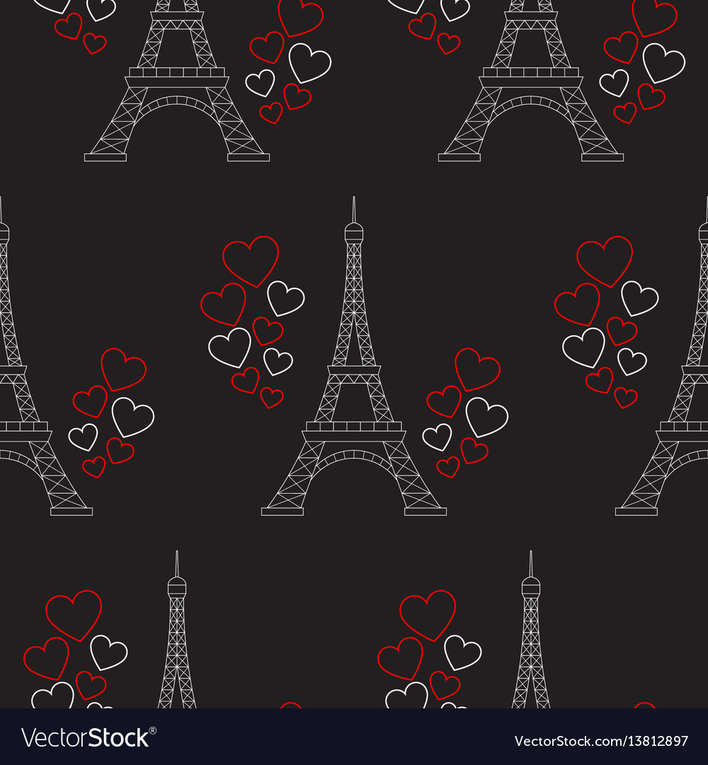 Eiffel tower and hearts seamless pattern Vector Image