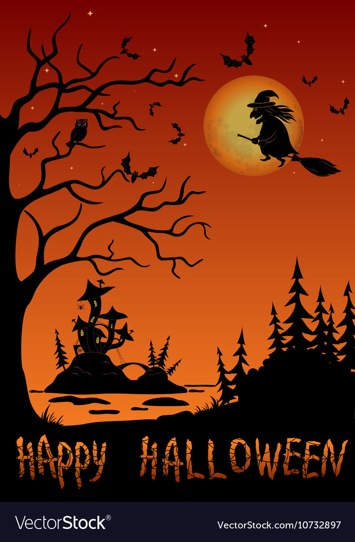 Halloween landscape with witch Royalty Free Vector Image