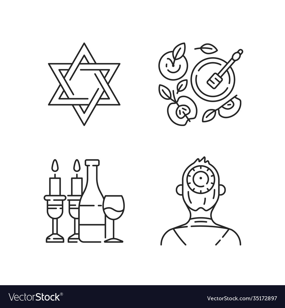 Jewish symbolism linear icons set