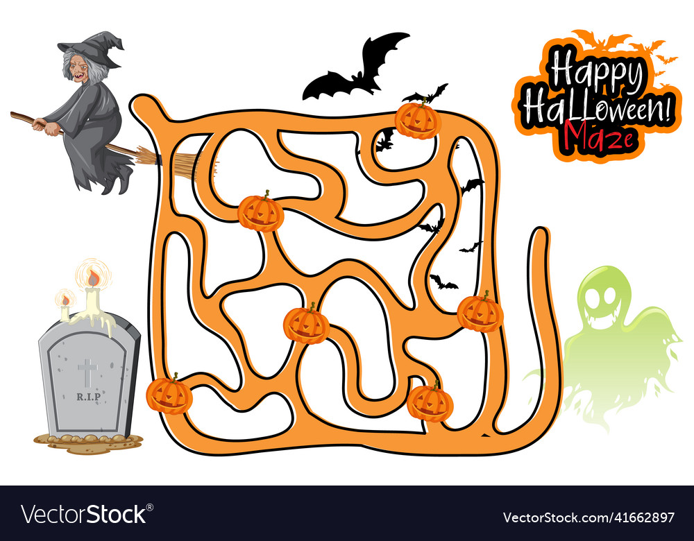 Maze game template in halloween theme Royalty Free Vector