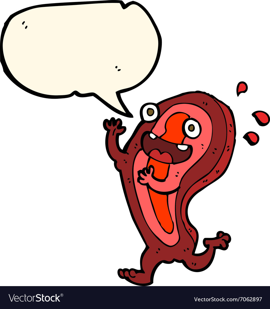 Meat cartoon character with speech bubble