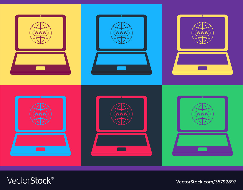 Pop art website on laptop screen icon isolated Vector Image