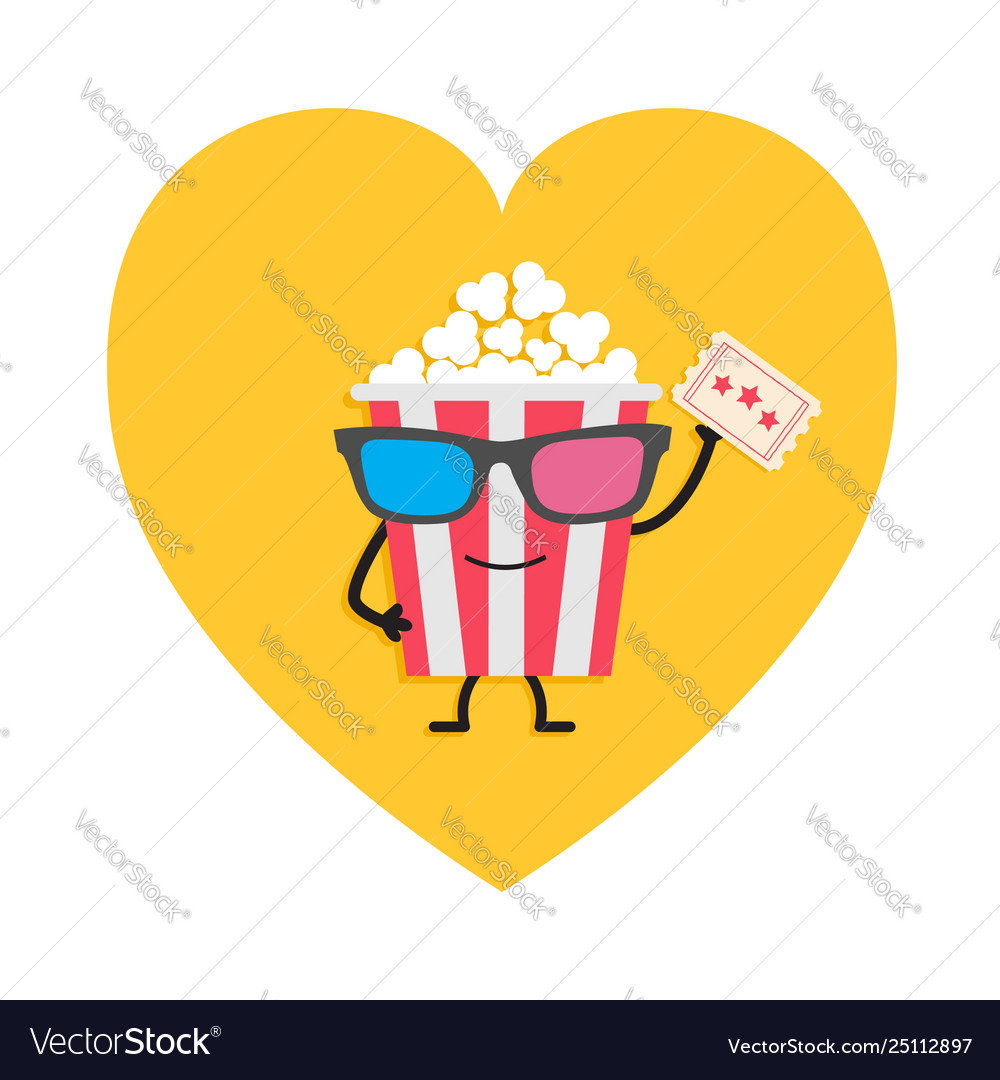 Popcorn box in 3d glasses character with face