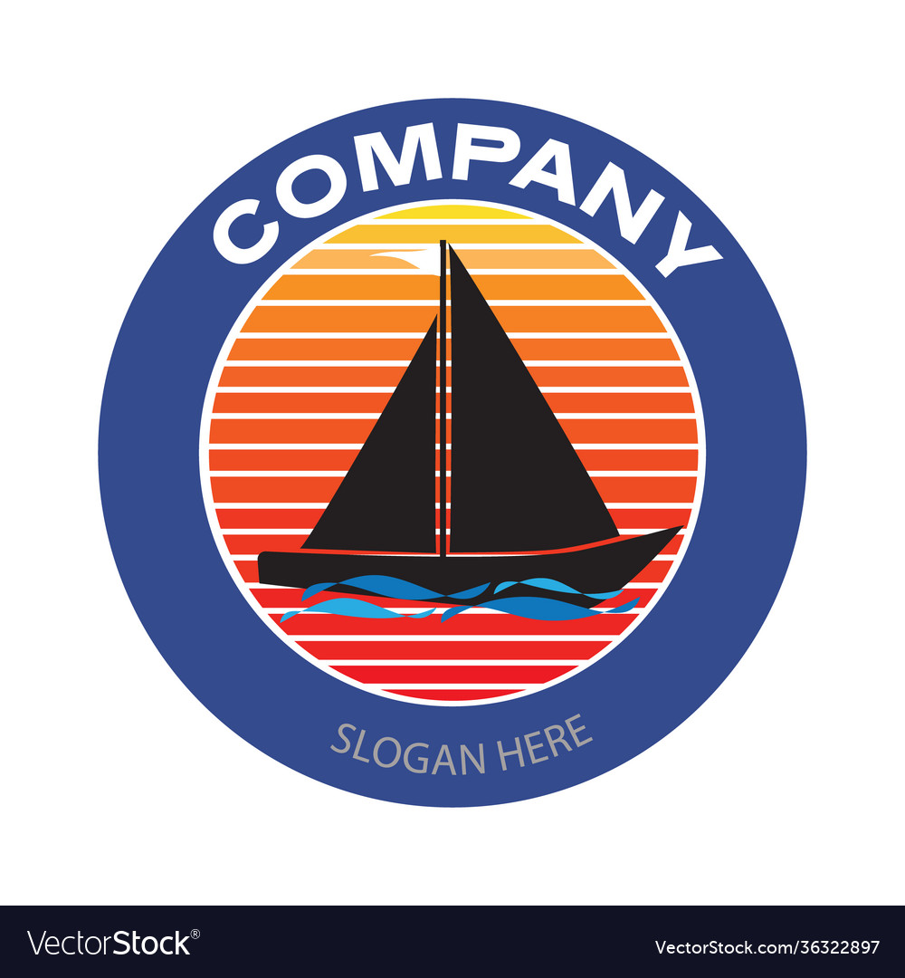 Sailing boat with sunset background logo