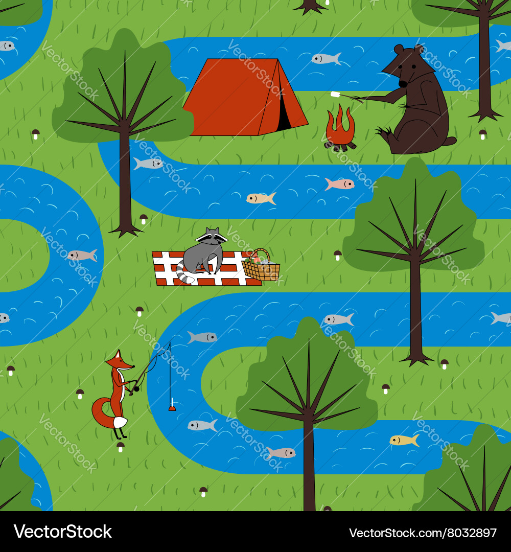Seamless pattern camping animals Royalty Free Vector Image