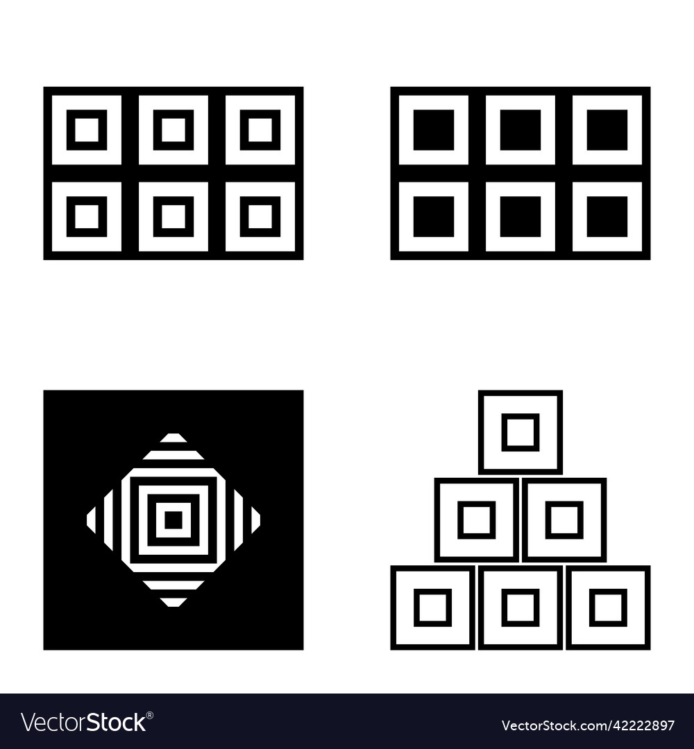 Square2 flat icon set isolated on white background