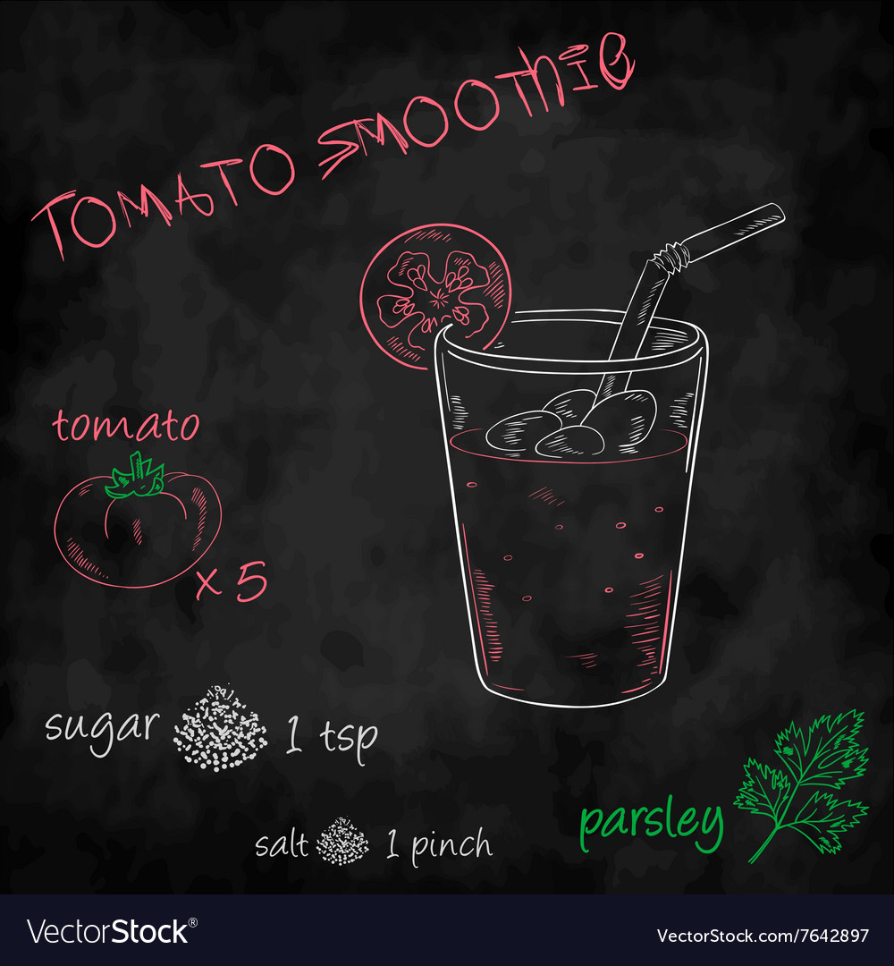 Vegetables smoothie with ingredients list tomato