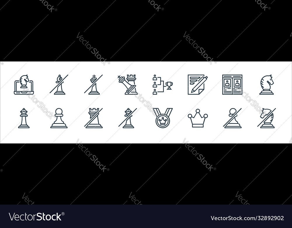 Chess game line icons linear set quality