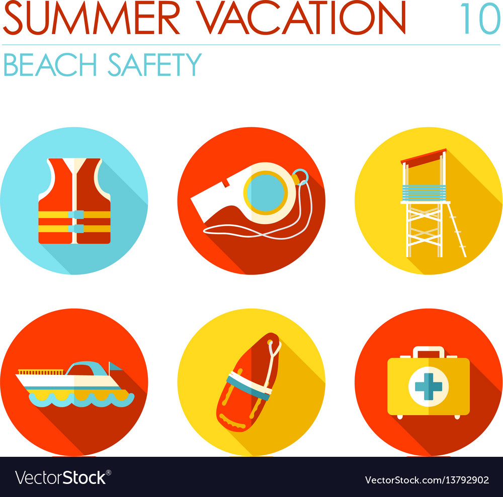 Lifeguard beach safety icon set summer vacation