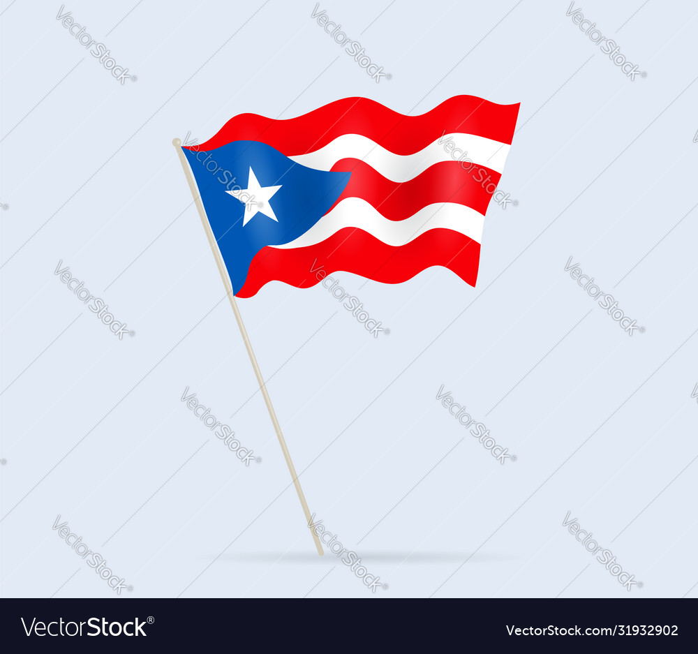 Puerto rico flag on flagpole waving in wind Vector Image