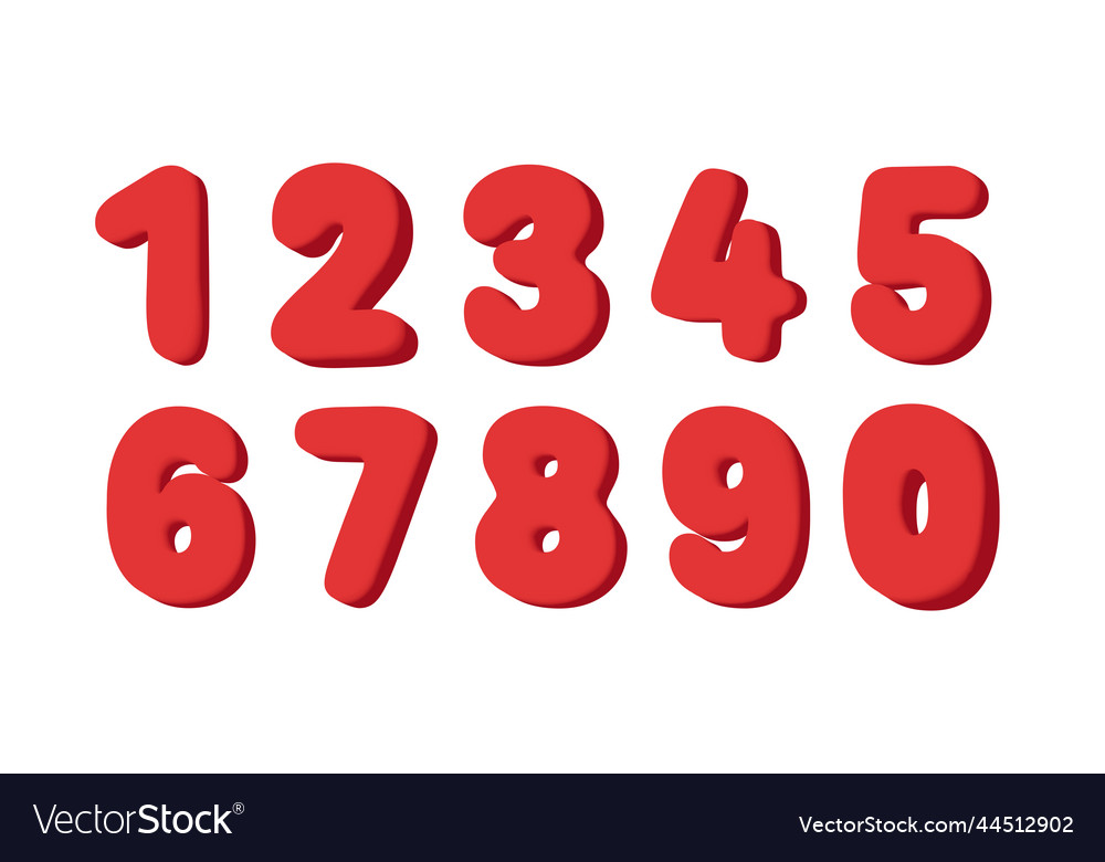 Red rounded numbers typo set isolated 3d letters Vector Image
