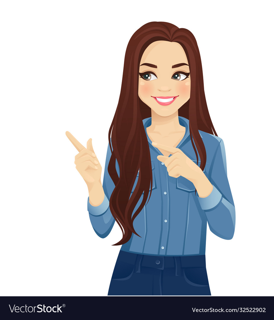 Young woman pointing away Royalty Free Vector Image