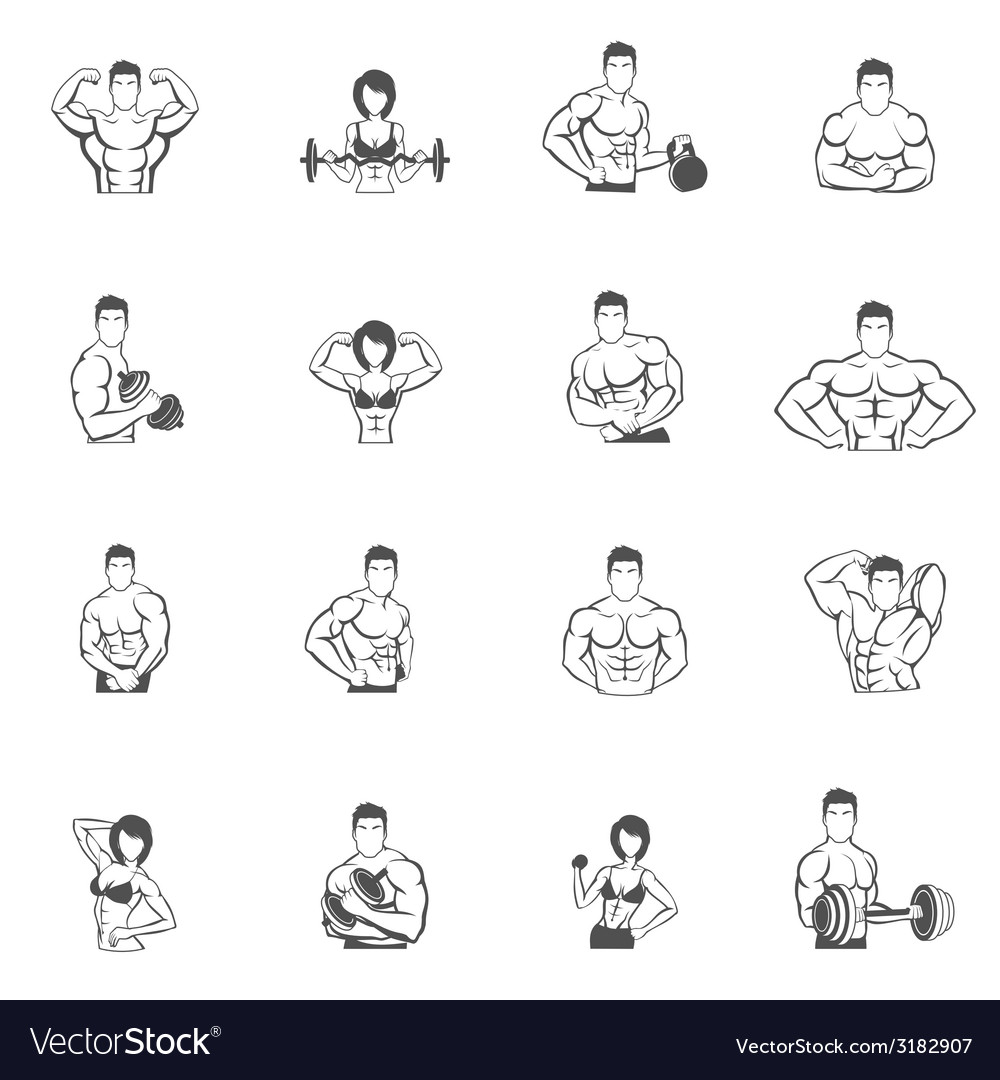 Bodybuilding fitness gym icons black Royalty Free Vector