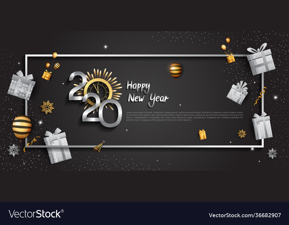 Happy new year 2020 silver color with golden Vector Image