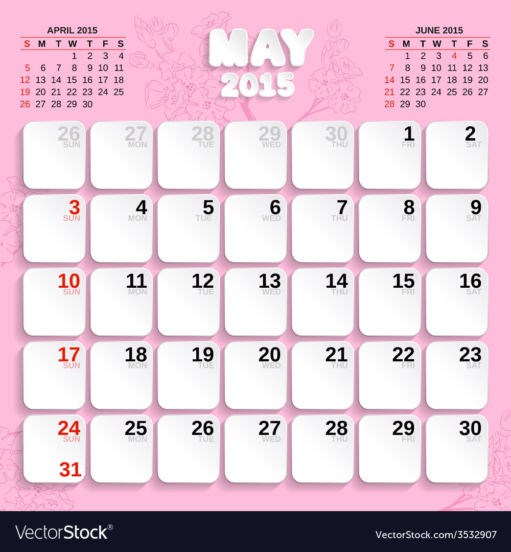 may month calendar 2015 royalty free vector image 2015 month calendar