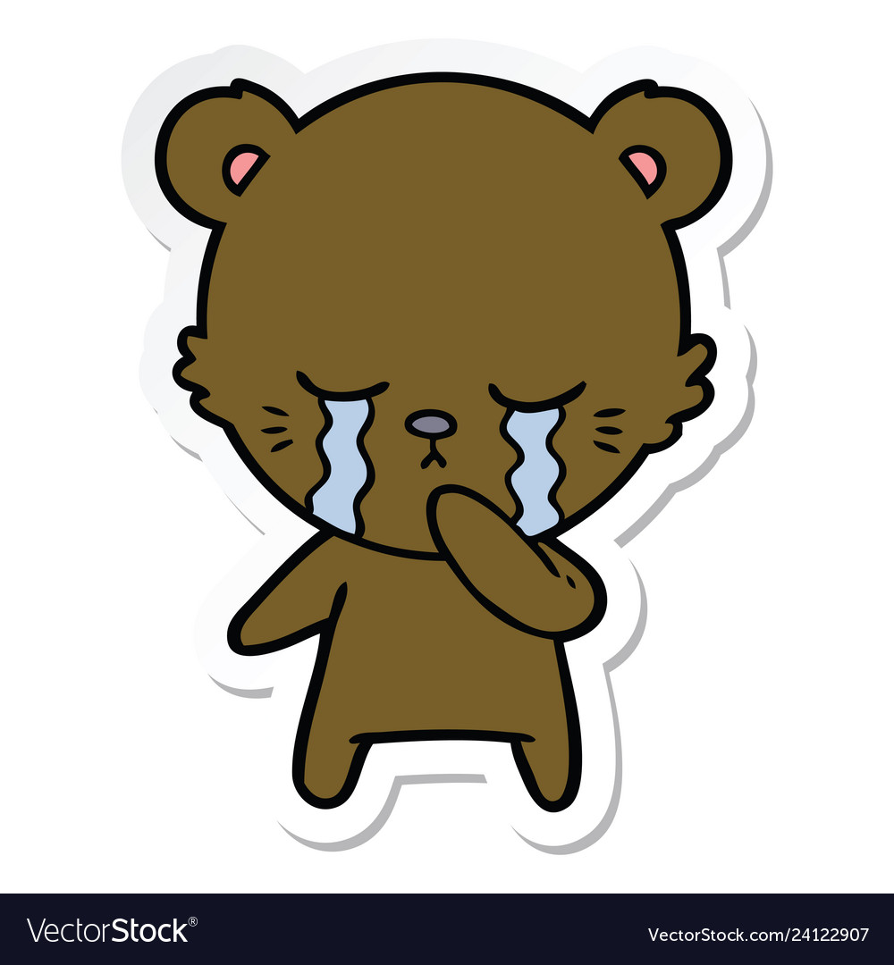 Sticker Of A Crying Cartoon Bear Royalty Free Vector Image