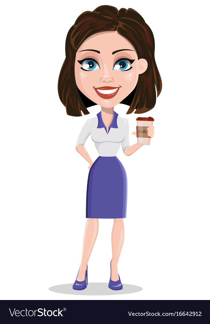 Beautiful business woman holding coffee while Vector Image