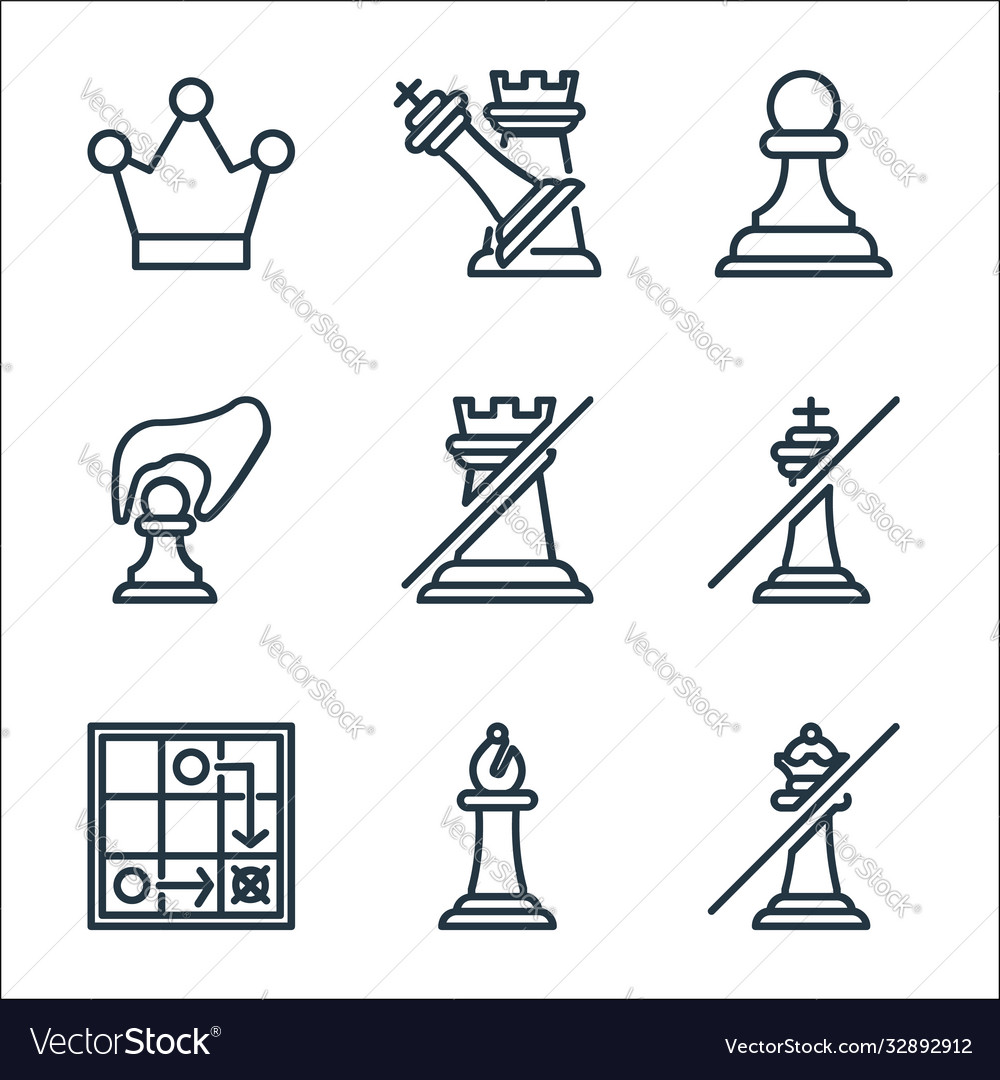 Chess game line icons linear set quality