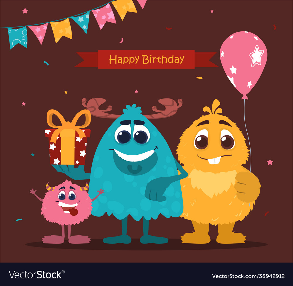 Colorful birthday card template with cute smiling vector image Colorful birthday card template with cute smiling