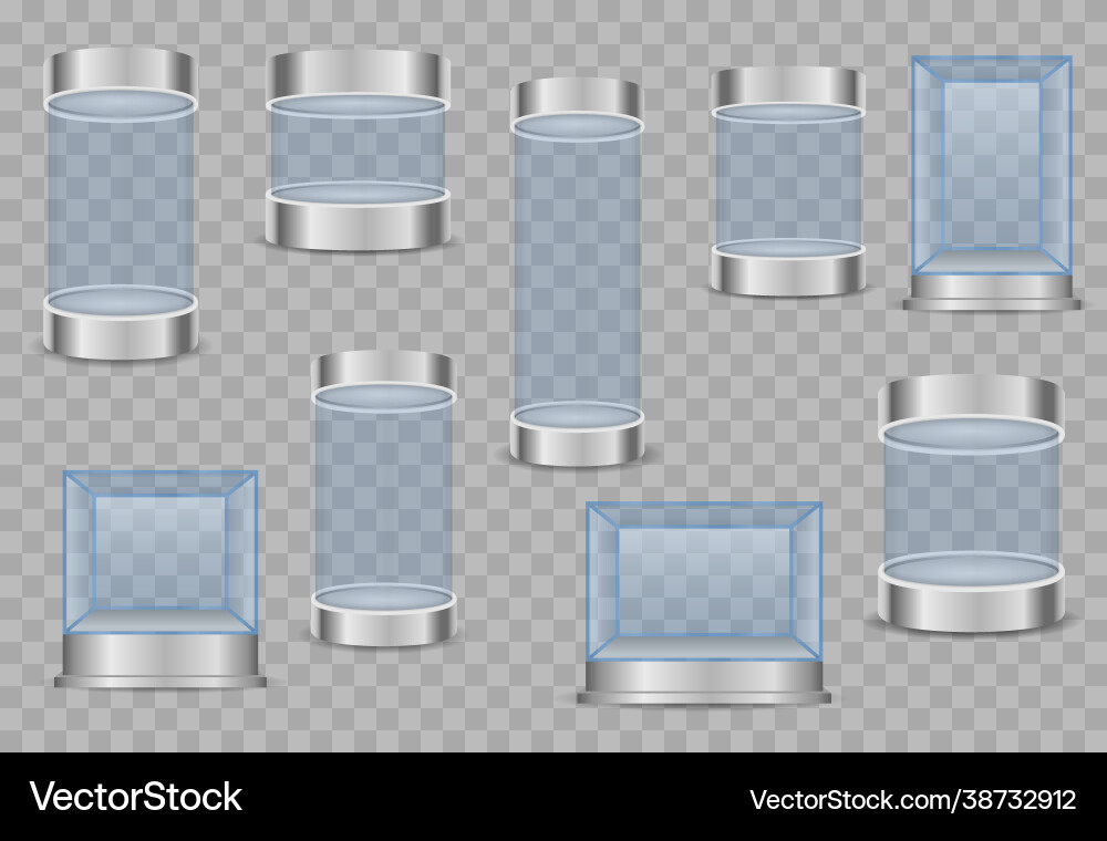 Glass box cylinder crystal cube for showcases Vector Image