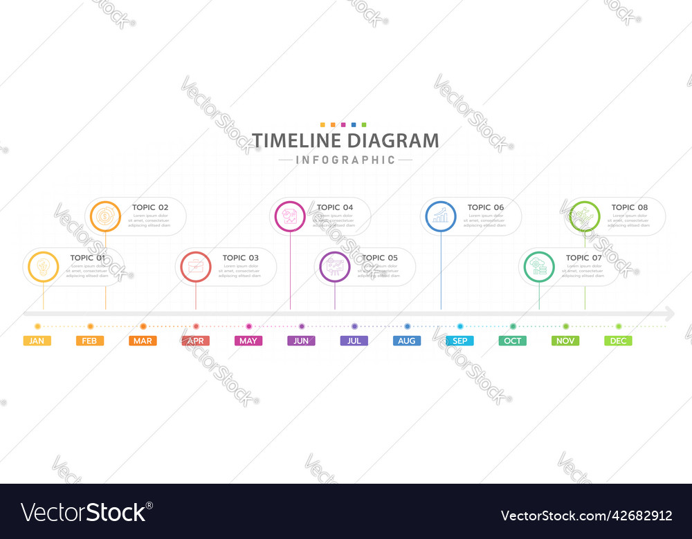 Infographic 12 Months Timeline Calendar Topics Vector Image