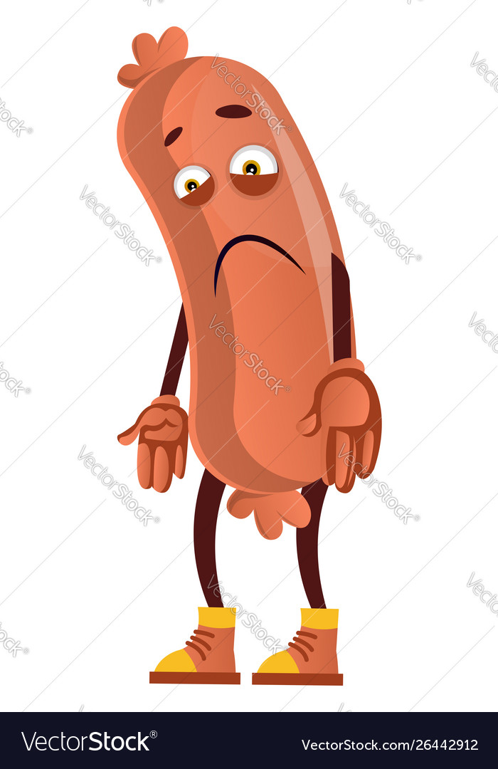 Sad sausage on white background