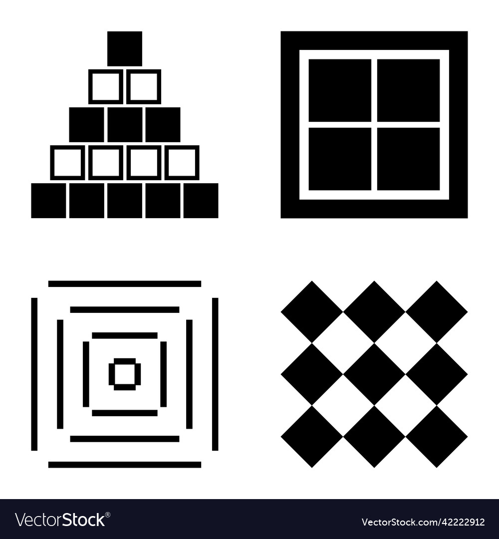 Square2 flat icon set isolated on white background