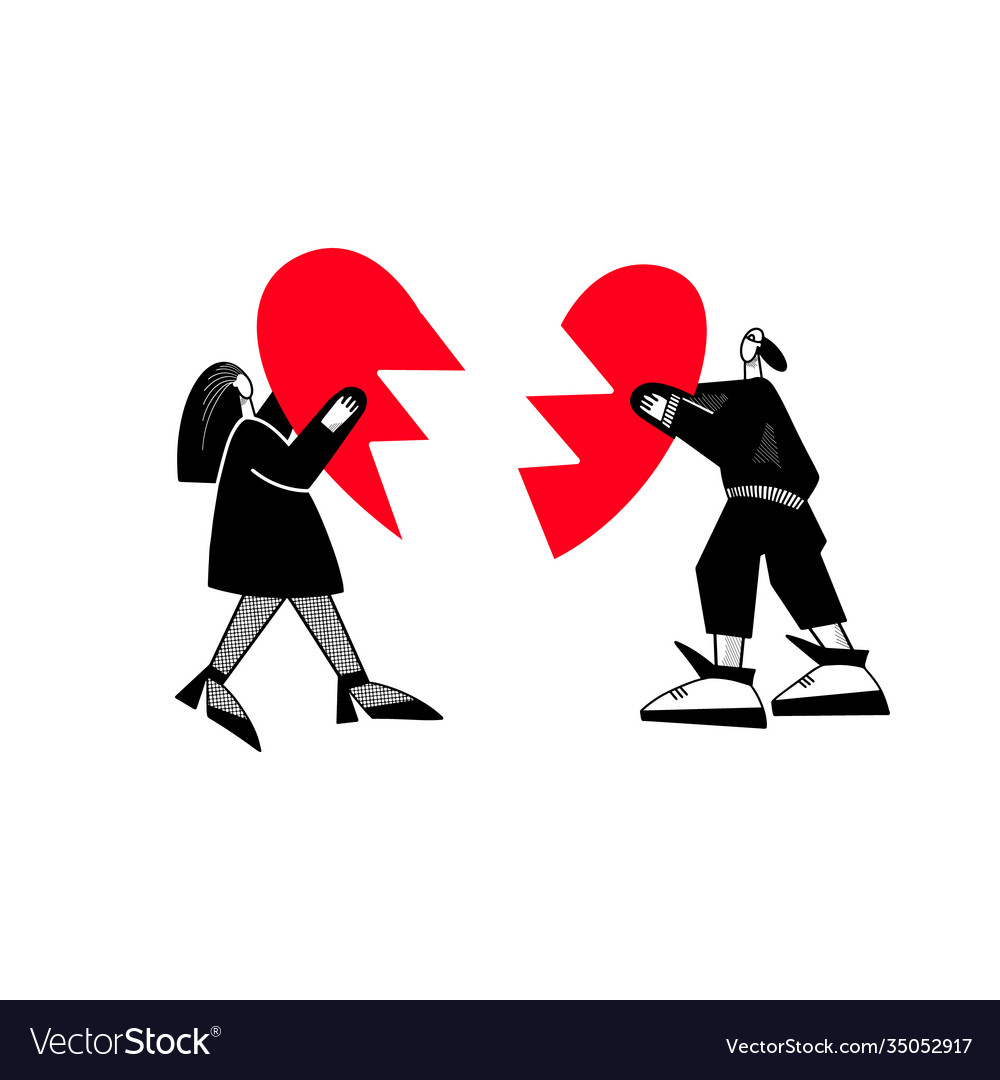 A guy and girl are holding broken heart Royalty Free Vector