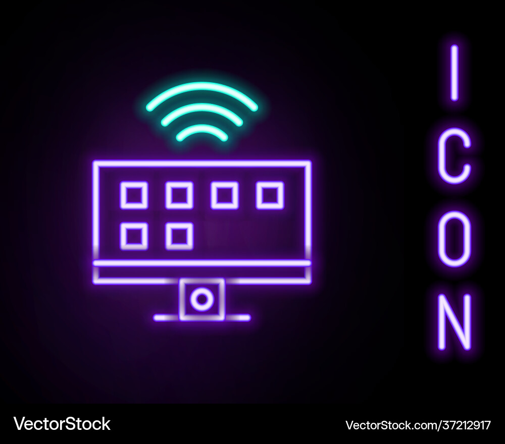 Glowing neon line smart tv system icon isolated Vector Image