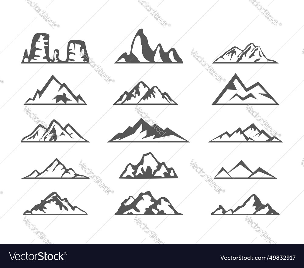 Set of black and white mountain silhouettes Vector Image