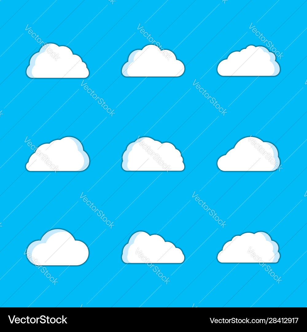 Set white clouds with shadow Royalty Free Vector Image
