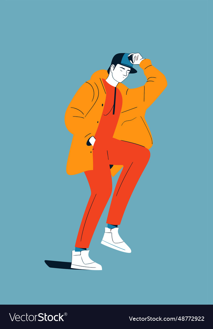 A young man in red jacket and cap Royalty Free Vector Image