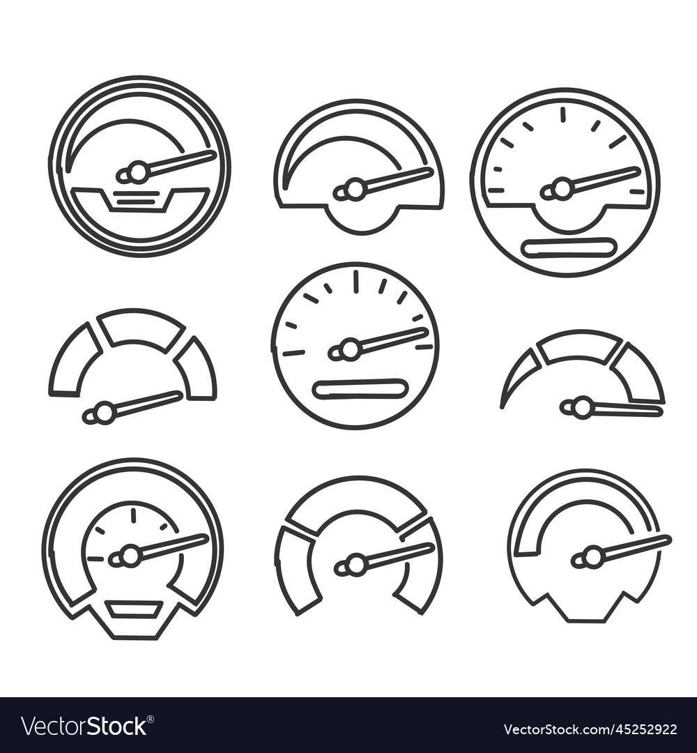 Hand drawn doodle set of speedometer related Vector Image