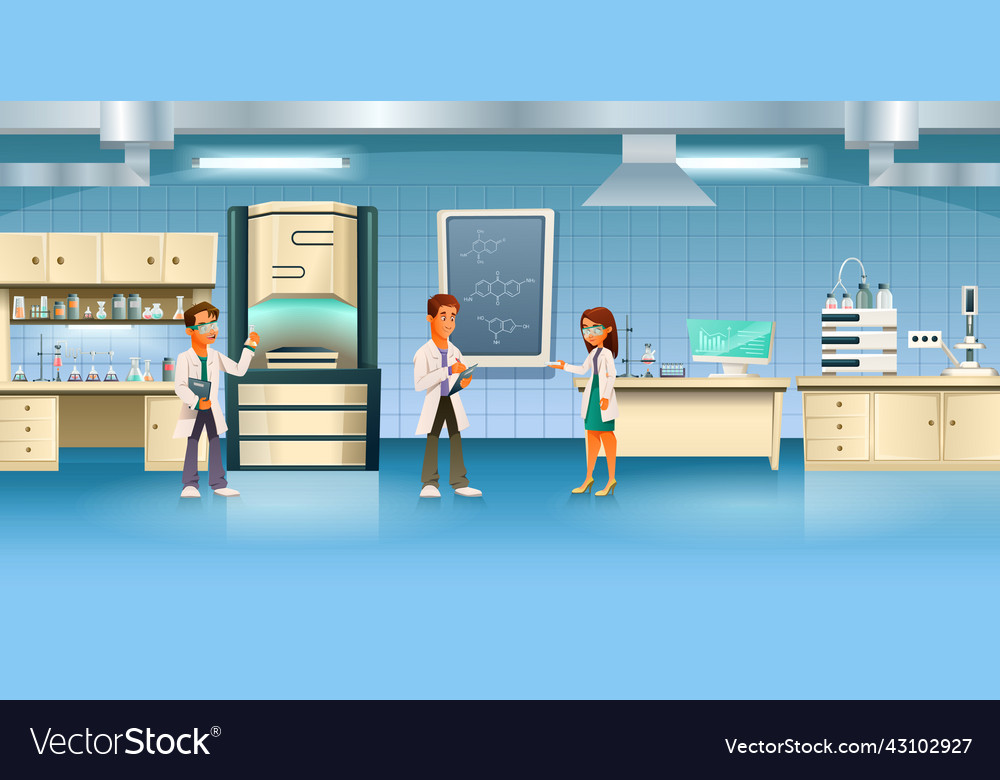 Cartoon science lab composition Royalty Free Vector Image