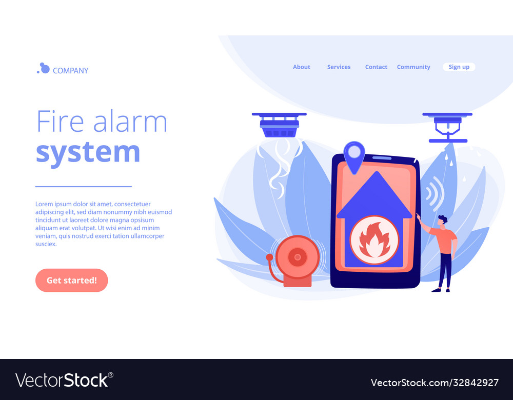 Fire alarm system concept landing page Royalty Free Vector