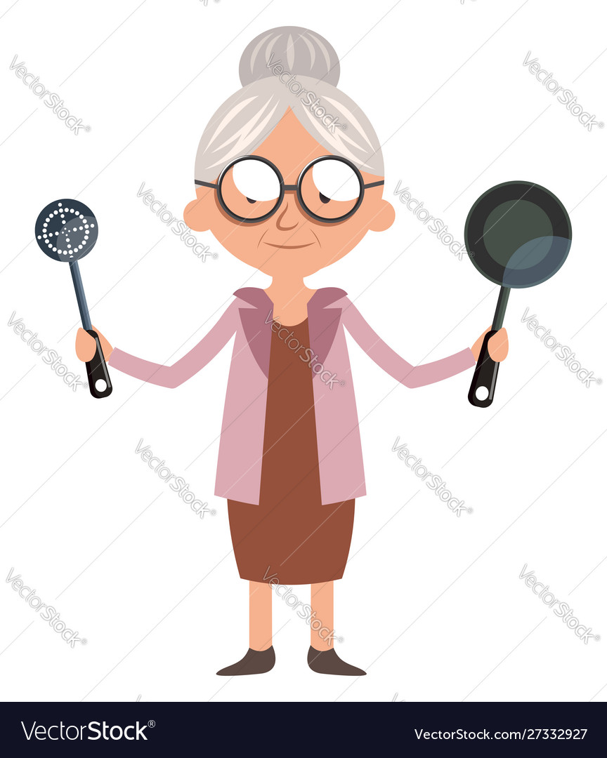 Granny With Cooking Pan On White Background Vector Image 9417