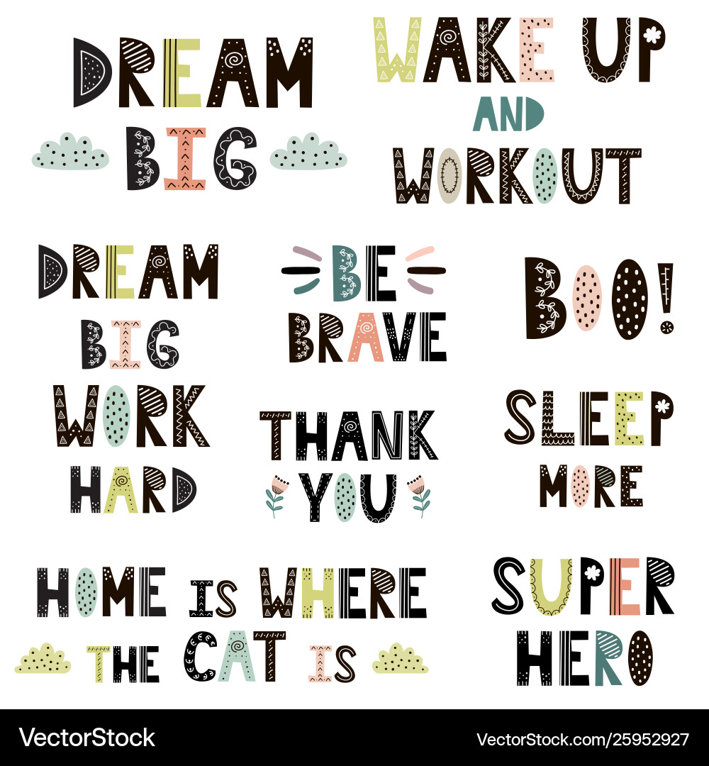 Hand drawn quotes in scandinavian set Royalty Free Vector