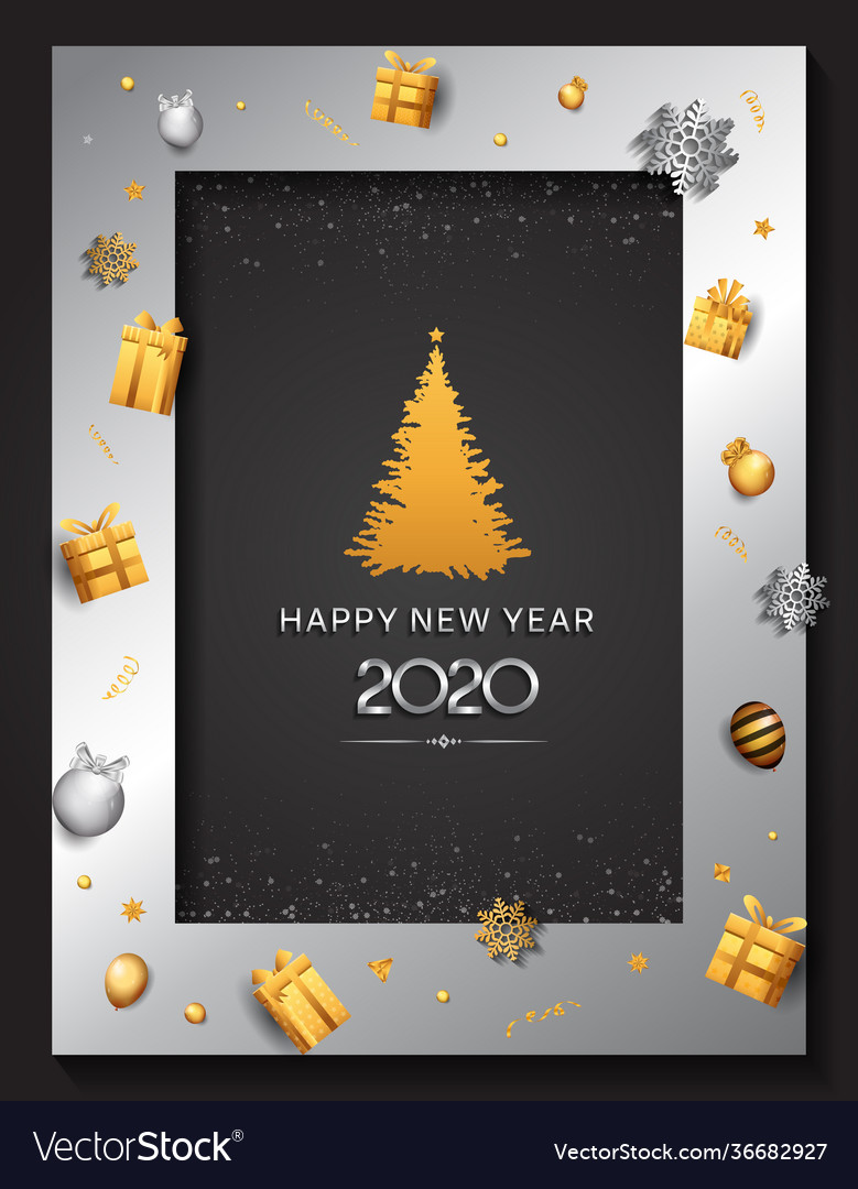 Happy new year 2020 silver color with pine tree