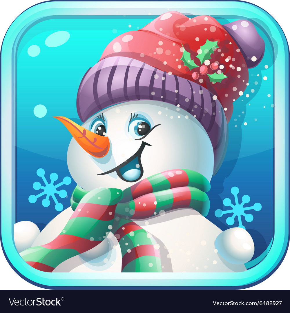 Icon jolly snowman in cap for computer game Vector Image