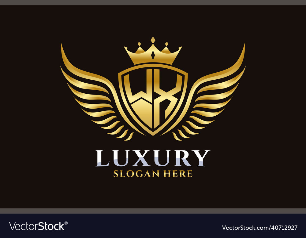 Luxury royal wing letter wx crest gold color logo