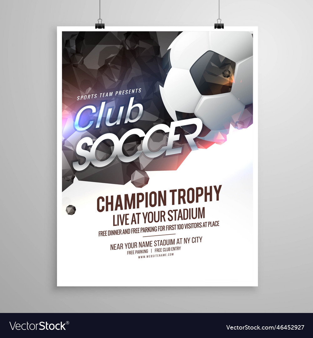 Soccer sports brochure flyer design template Vector Image