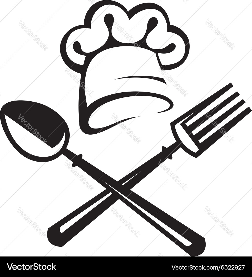 Spoon fork and chef hat Royalty Free Vector Image