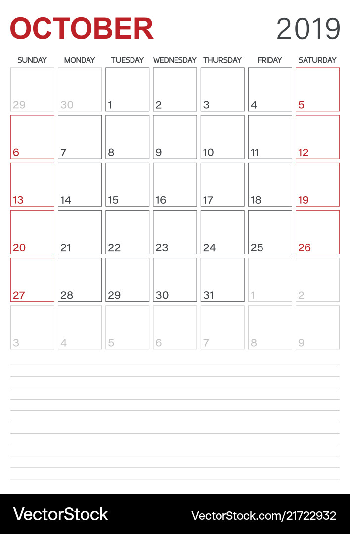 English Calendar October 19 Royalty Free Vector Image