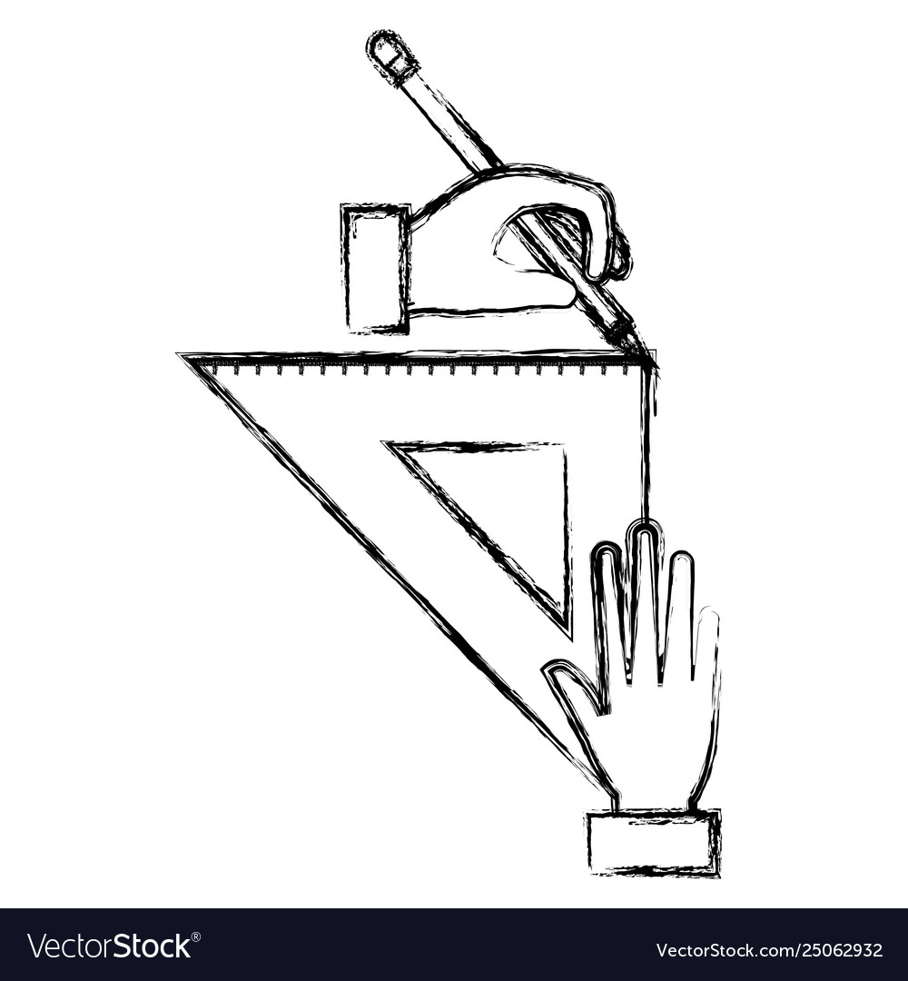 Hands drawing with triangular geometric rule