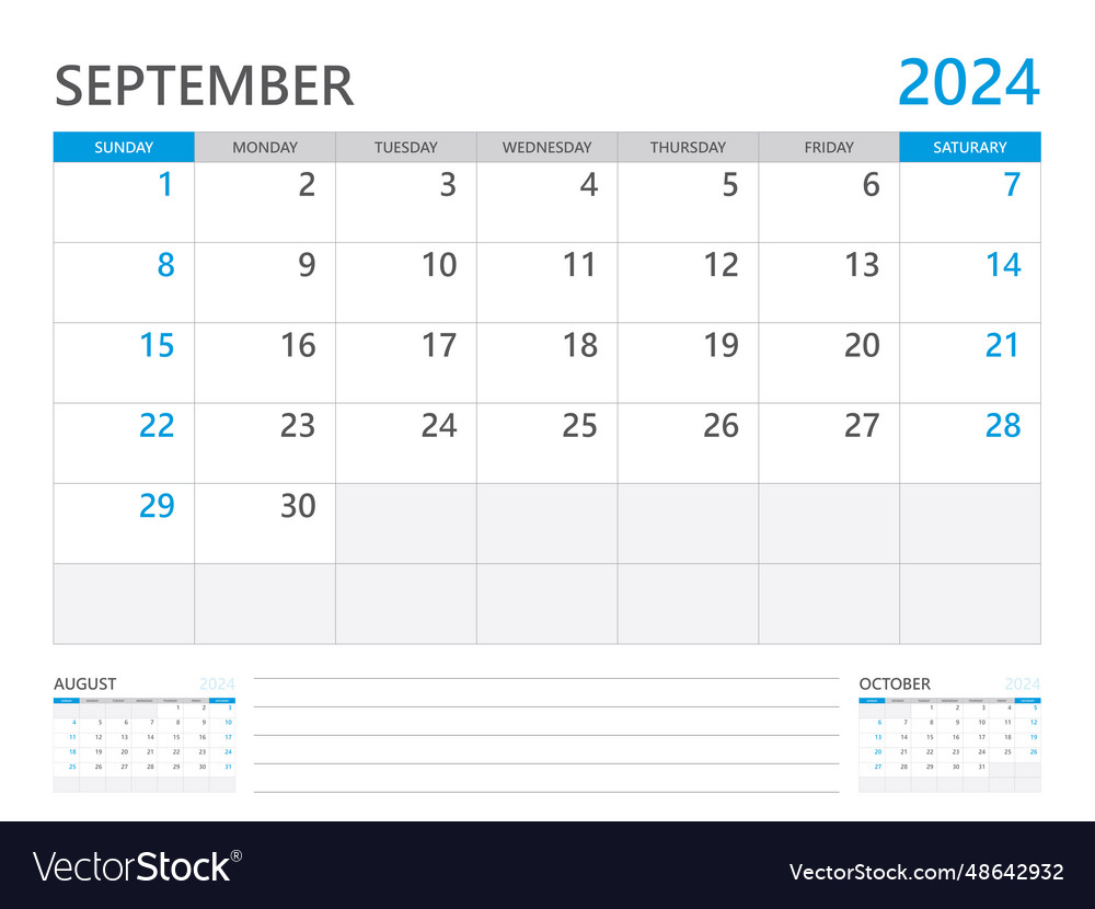 September 2024 year calendar planner and set Vector Image