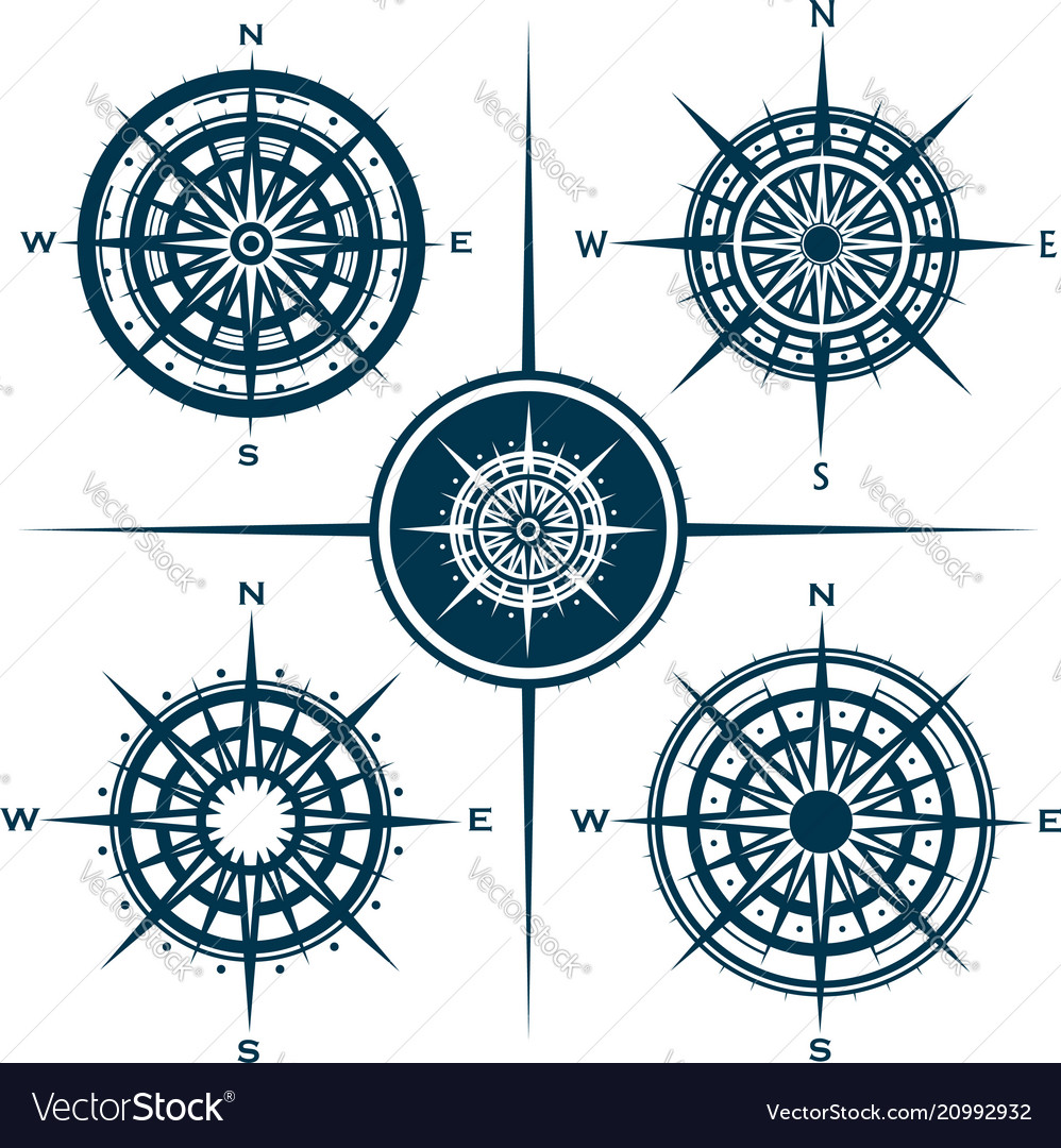 Set of isolated compass roses or wind