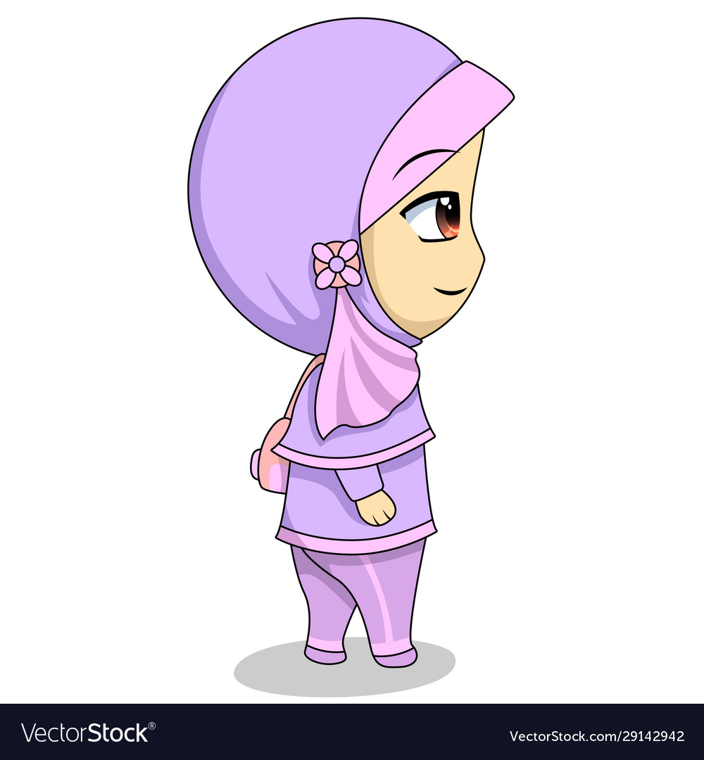 Cartoon chibi muslim female character walking Vector Image