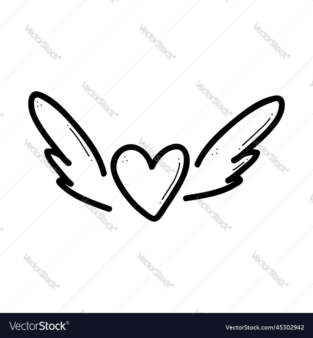 Heart with wings hand drawn